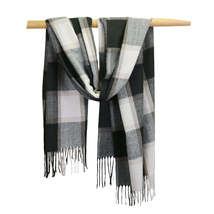 Anyyou Scarf Black Checkered Neck Wrap Plus Cashmere Soft Fluffy Feel Shawl - £19.24 GBP