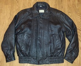 Vintage St. John’s Bay Men&#39;s Large Black Leather Bomber Jacket W/ Hood - £47.39 GBP