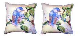 Pair Of Betsy Drake Betsy&#39;s Blue Bird Large Indoor Outdoor Pillows 18 X 18 - £71.20 GBP