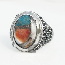 Oyster Copper Turquoise Ring Designer Ring 925 Sterling Silver Men&#39;s Ring Gifts - $121.54