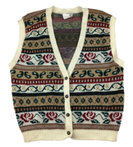 Vintage Cricket Lane Sweater Vest Women&#39;s Large Button Up Roses Grandma Nordic - £36.82 GBP