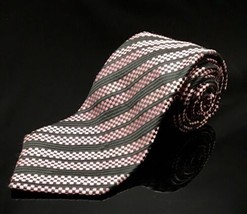 Geoffrey Beene Black Pink Square Blocks Stripe Silk Necktie Tie Unique - £10.34 GBP