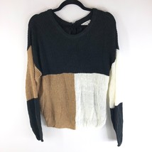 Mine Womens Sweater Scoop Neck Chunky Knit Tie Colorblock Brown Black Iv... - £7.64 GBP