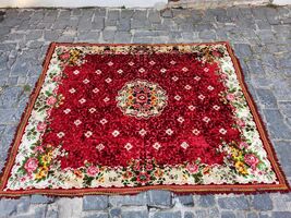 Large floral bedspread, vintage Italian velvet bed cover, bohemian retro... - $140.00