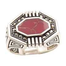 925 Sterling Silver Vintage Ring Carnelian &amp; Marcasite Bold Band  Sz 11 ... - $68.11