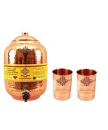 Copper Water Dispenser Storage Pot Matka With 2 Glass Tumbler, Serveware... - $123.50