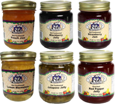 Amish Wedding Choice of 3 Jams &amp; Jellies Variety 6-Packs, 9 oz. Jars - £38.49 GBP