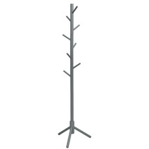 Wooden Coat Rack Stand Hall Tree Entryway Organizer 2 Heights w/ 8 Hooks Grey - £52.74 GBP