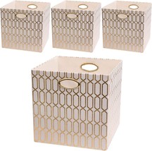 Storage Bins, Storage Cubes,13×13, 13×13×13/4Pcs, Cream/Gold Geometry Pattern - £35.96 GBP