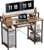 Brown Cubicubi 47 Inch Computer Desk With Storage Shelves Monitor Stand Keyboard - £111.74 GBP