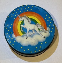 Vintage 1980&#39;s Art Decor Unicorn Rainbow Stars Tin 6.5&quot; X 2.5&quot; - £14.10 GBP