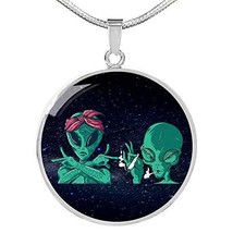 Express Your Love Gifts Cool Aliens Circle Pendant UFO Alien Fan Necklace Stainl - £47.44 GBP