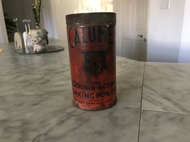 Antique 1930s Calumet Double Acting Baking Powder 1 lb. Tin Can Chicago USA - £15.61 GBP