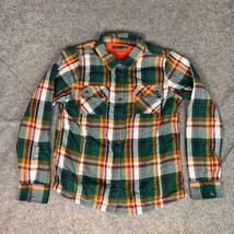 Prana Womens Shirt Medium Green Orange Flannel Snap Lined Shacket Cabin ... - $29.98