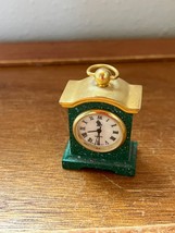 Estate Mini Miniature Green &amp; Goldtone Quartz Metal Mantel Clock – 2 and... - £9.04 GBP
