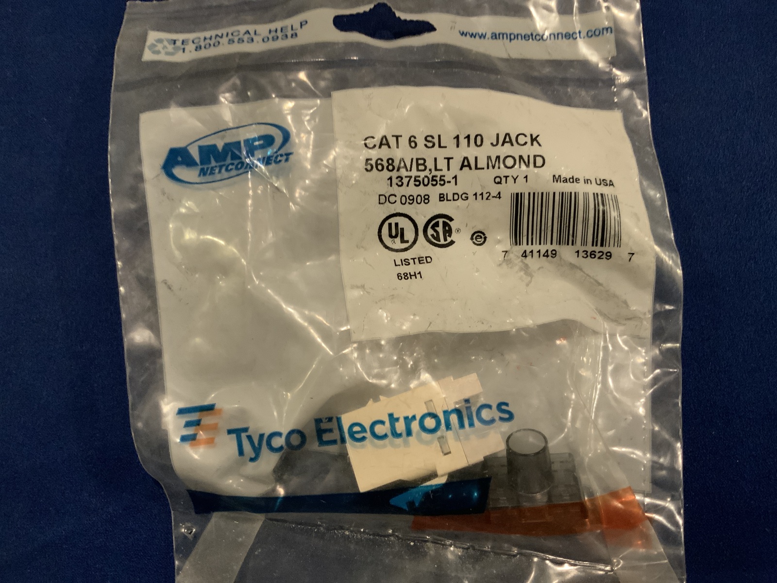 AMP NETCONNECT 568A/B, 1375055-1, CAT 6 SL 110 Jack, LA, UPC: 741149136297 - $2.59