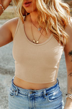 Apricot Ribbed Knit Sheath Sleeveless Crop Top - $9.34