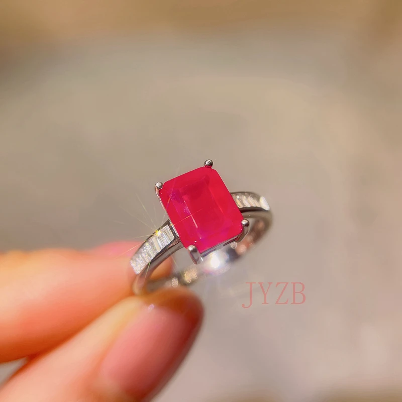 925 Silver Simple Atmosphere Style square 7x9mm 100% natural Burma ruby 4CT ring - £45.84 GBP