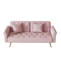 Pink Velvet Sofa Bed with Nailhead Trim, Throw Pillow - 69.7&quot; - $309.99