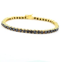 3mm Round Cut Black Gemstone Tennis Bracelet 7&quot; in 14K Yellow Gold Plated Silver - £100.06 GBP