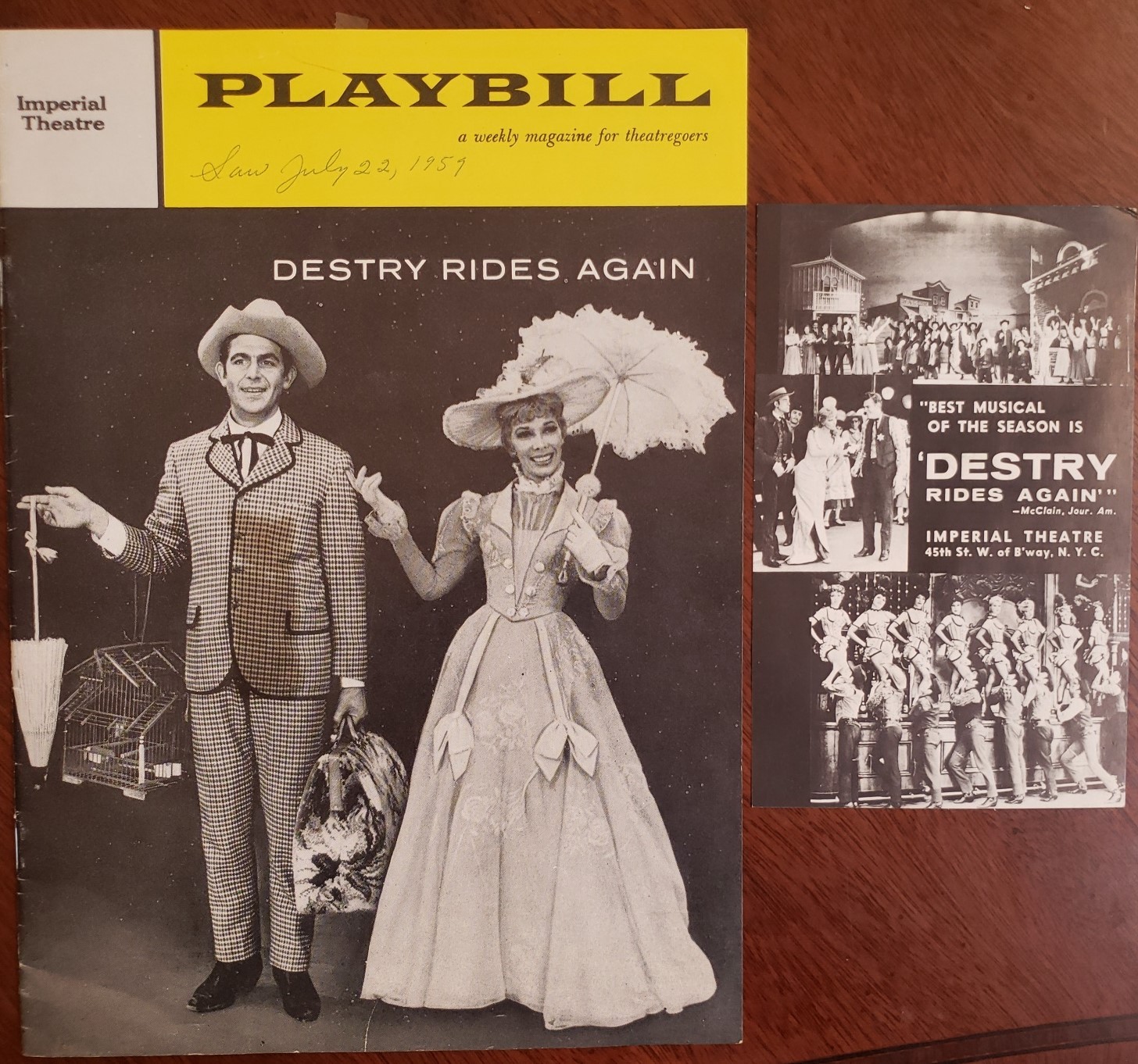 Primary image for PLAYBILL & Postcard - Destry Rides Again Andy Griffith Dolores Grey July 22 1959