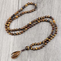 Vintage Design Tiger Eye Stone Neck Handmade Knotted 6mm 108 Mala Beads Ne Drop  - £46.74 GBP