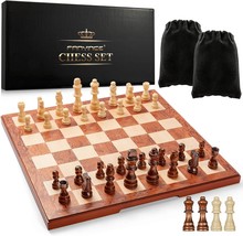Set 15&quot; Wooden Board Game Wood Sets with 2 Storage Bags and 2 Extra Quee... - $53.57