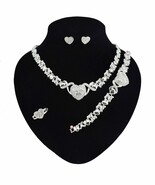 HUGS &amp;KISSES set necklace bracelet earrings ring silver Layered real gol... - $553.54 MXN