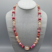 Beaded Pink Necklace Acrylic Multi Tone Toggle Clasp 23&quot; - £18.74 GBP