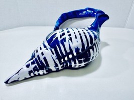 Apropos Home Collection Cobalt Blue &amp; White Ceramic Conch Seashell Plant... - £19.57 GBP