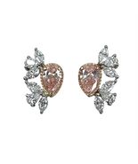 1.30 TCW Pear Lab Grown Fancy Intense Pink Diamond Stud Earrings 14k Whi... - $1,533.17 CAD