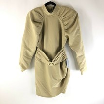 Lavish Alice High Neck Pleated Raglan Mini Dress Open Back Belted Beige 6 - £49.37 GBP