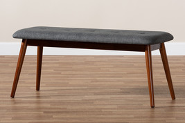Elara II Dark Gray Fabric Upholstered Medium Oak Dining Bench - $2,521.33 MXN