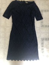 Women&#39;s size Small Dana Buchman Navy Blue lace Dress fully lined 3/4 Sleeve - £22.82 GBP