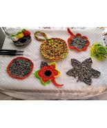 Handmade Fall Colors Set Assorted Style Woven 1 Thick Potholder &amp; 5 Cup ... - $462.37 MXN
