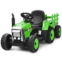 12V Kids Ride On Tractor Trailer Ground Loader W/ Rc &amp; Lights Green - £197.98 GBP
