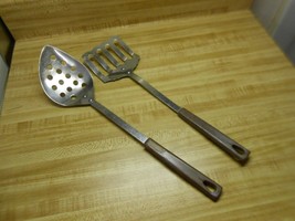 kaylan stainless utensils slotted spatula and holed spoon ~ vintage uten... - $23.74