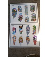 LOT of 2 Tattoo Flash Wall Art Sheets Spaulding SKULLS TIGER Color 128D ... - £29.84 GBP