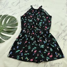 Loft Womens Romper Shorts Size M Black Green Tropical Birds Toucan Parrot - $518.77 MXN