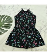 Loft Womens Romper Shorts Size M Black Green Tropical Birds Toucan Parrot - $518.77 MXN