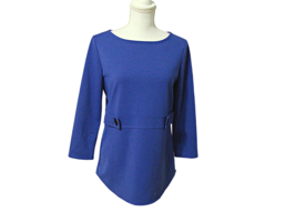 Kasper Womens Royal Blue Button Toggle Waist 3/4/Long Sleeves Blouse Top Small - £16.89 GBP