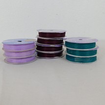10 Rolls Offray Sheer Ribbon Polyester Nylon Green Purple Maroon 1/4&quot; x ... - £7.67 GBP