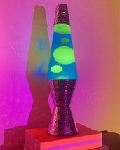 Disco Ball Lava Lamp Yellow Wax Blue Liquid 14.5&quot; Tall Brand-NEW - £140.26 GBP