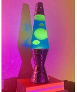 Disco Ball Lava Lamp Yellow Wax Blue Liquid 14.5&quot; Tall Brand-NEW - £141.01 GBP