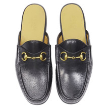 Gucci Quentin Nero Leather Gold Horsebit Slip On Loafer Men Black Size 43 - £585.04 GBP