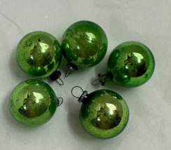 GREEN Glass Miniature Christmas Ornaments 0.75&quot; set of 6 - £14.39 GBP