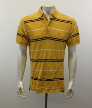 Tommy Hilfiger Yellow Blue Striped Men&#39;s Medium Cotton Pique Polo Shirt - £9.43 GBP