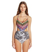 PilyQ Women&#39;s African Rays Phoenix One Piece Swimsuit, Black/Multi, Larg... - $200.58 CAD