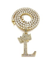 iJewelry2 Kings and Queens Initial Letter L Pendant Gold-tone CZ Chain Necklace - £48.58 GBP+