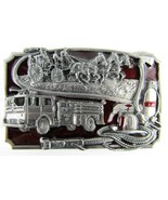 1985 Vintage Americas Firefighters Belt Buckle Red Enamel Sisikiyou FD USA - £10.61 GBP